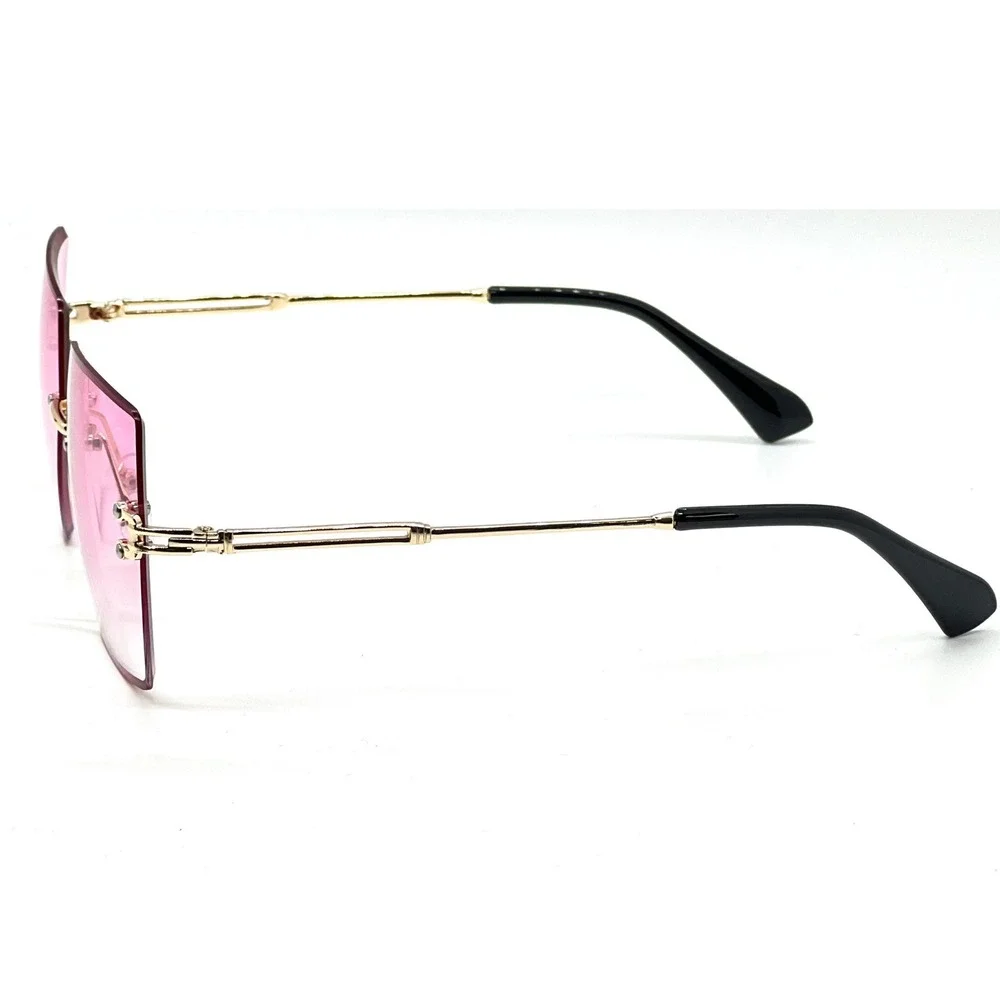 Rimless Sunglasses‎ Women Fashion Pink Lens Trendy Elegant Gold Accents Lentes